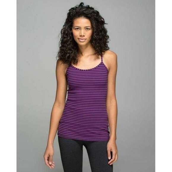 EUC LULULEMON Power Y Tank Top Ultra Violet Black Grape Stripe Size 6 - Picture 2 of 5